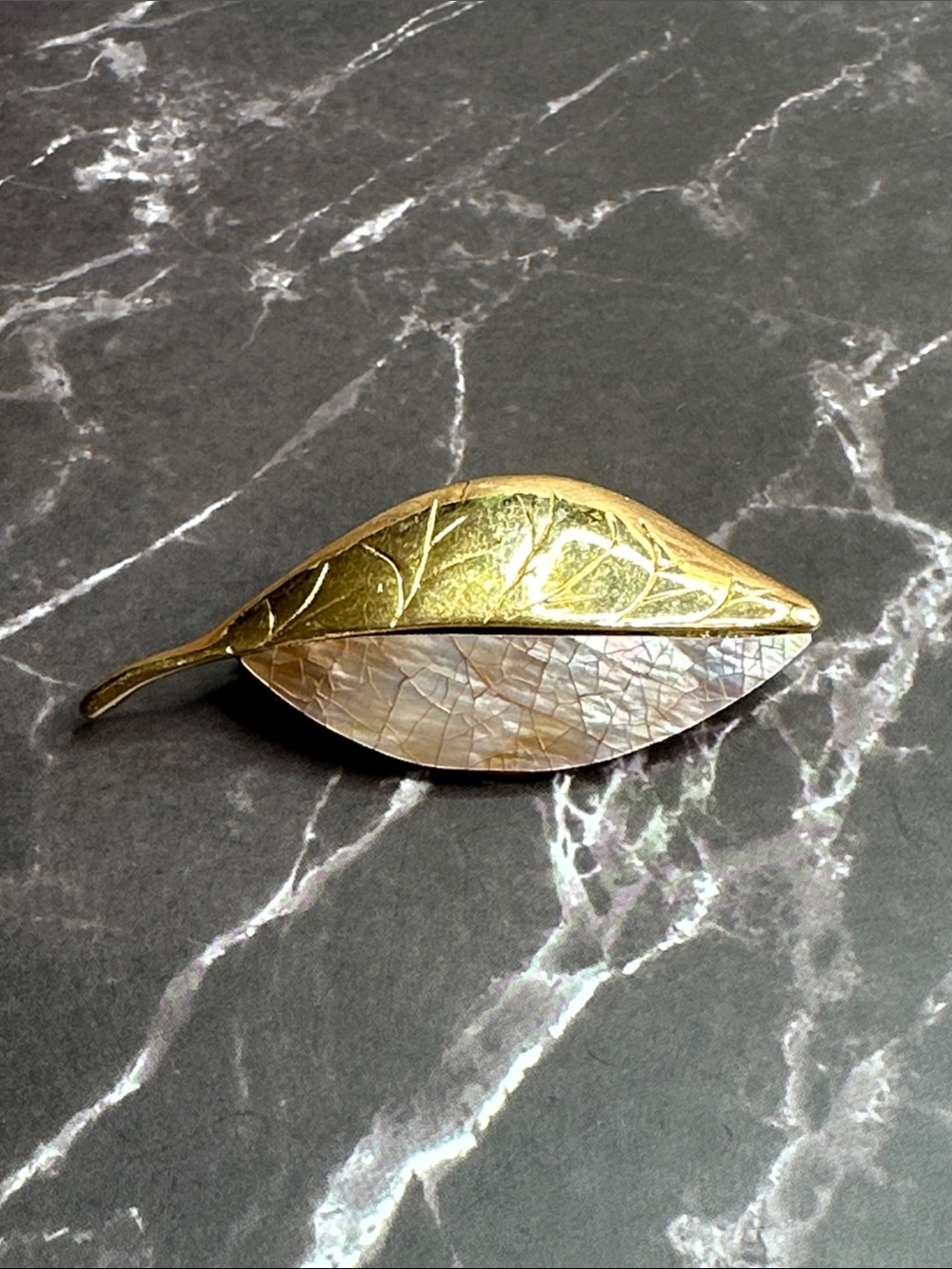LC Lauren Conrad Gold and Iridescent Mother-of-Pearl Leaf Brooch